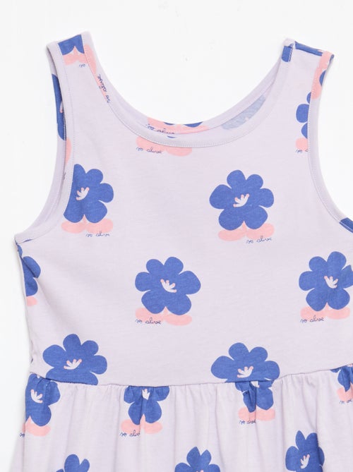 Vestido de malha leve alças finas com padrão integral em algodão - Kiabi