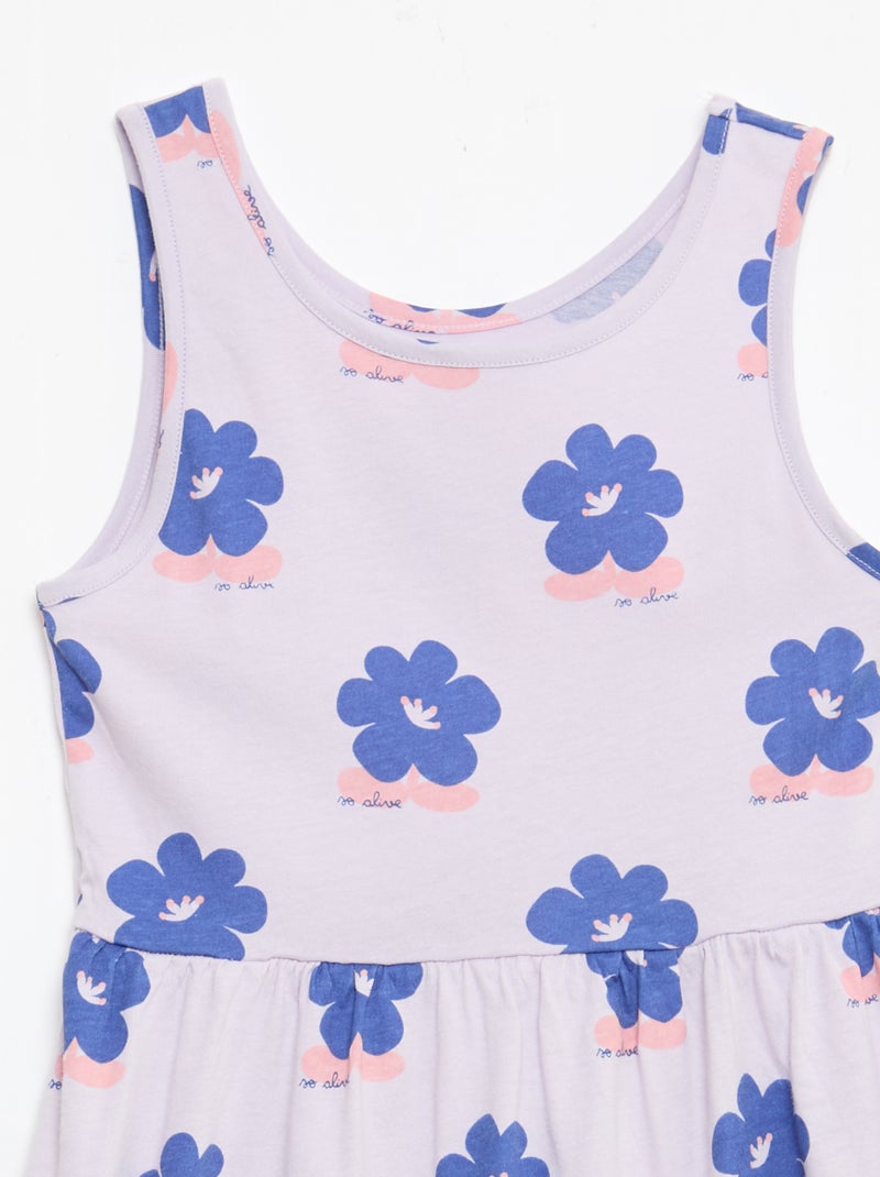 Vestido de malha leve alças finas com padrão integral em algodão Violeta - Kiabi