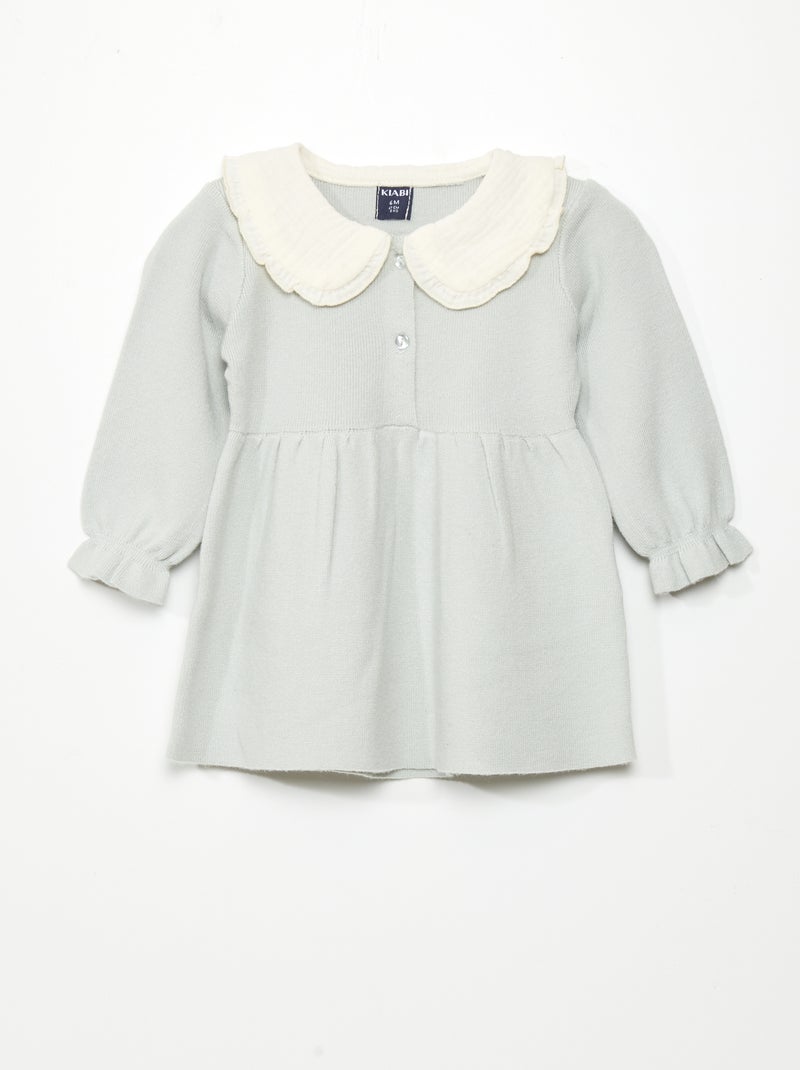 Vestido de malha leve com gola claudine AZUL - Kiabi