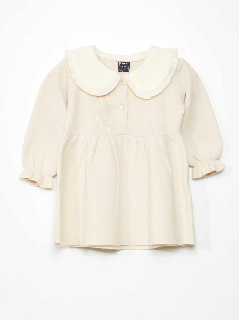 Vestido de malha leve com gola claudine BEGE - Kiabi