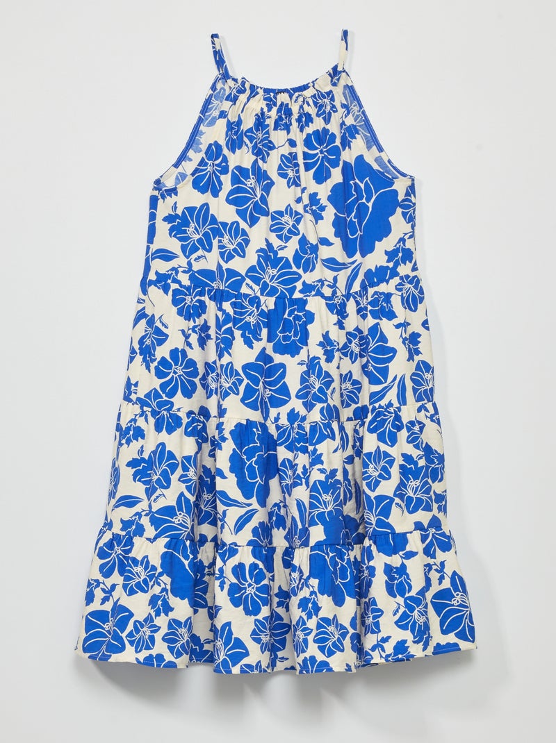 Vestido de malha leve com motivo Branco/ Azul - Kiabi