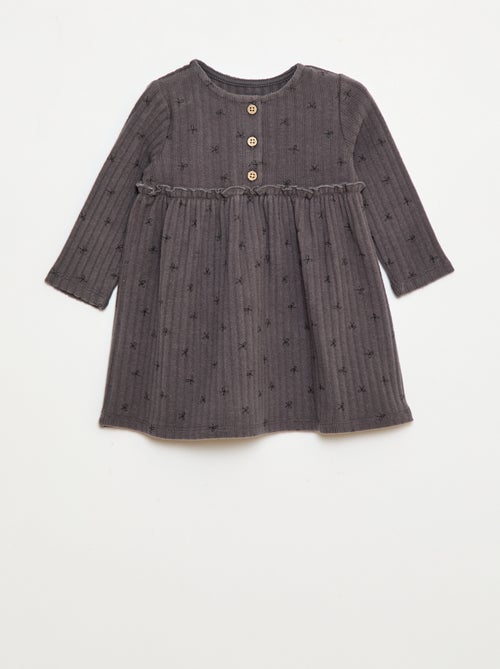 Vestido de malha macia canelada com gola abotoada - Kiabi