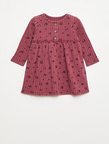Vestido de malha macia canelada com gola abotoada