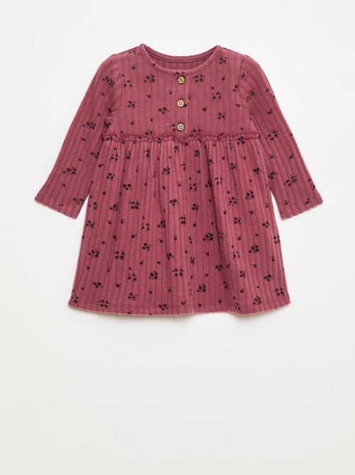 Vestido de malha macia canelada com gola abotoada - Kiabi