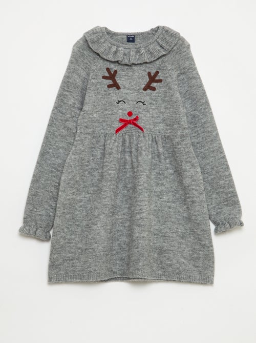 Vestido de malha macia 'Natal' com gola babete - Kiabi