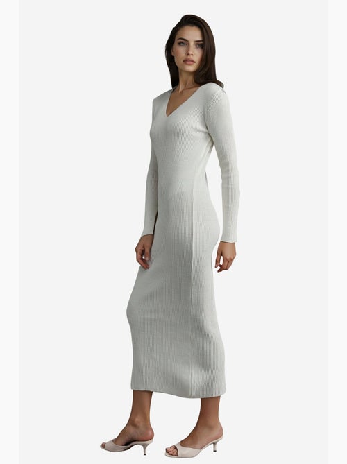 Vestido de malha maxi texturizado com decote em v e abertura my fashion - Kiabi