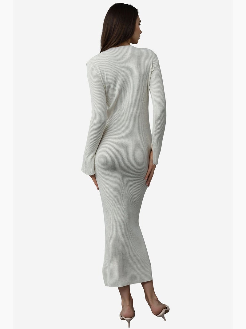 Vestido de malha maxi texturizado com decote em v e abertura my fashion Branco sujo - Kiabi