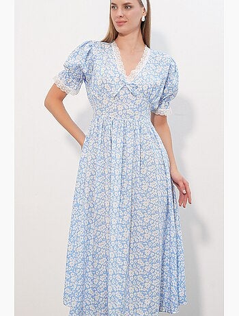 Vestido de malha midi em linha a com decote em v e flores bdart