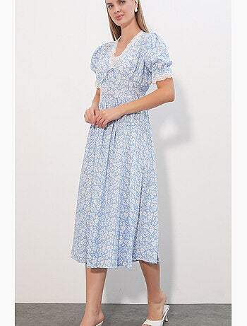 Vestido de malha midi em linha a com decote em v e flores bdart