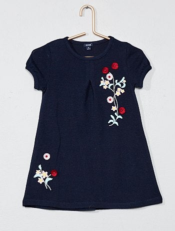 Menina 3-12 anos - Vestido de malha nervurada com bordado - Kiabi