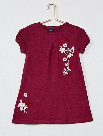 Menina 3-12 anos - Vestido de malha nervurada com bordado - Kiabi