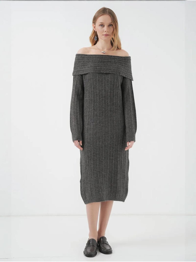 Vestido de malha oversized com ombros à mostra bdart Cinza-preto - Kiabi
