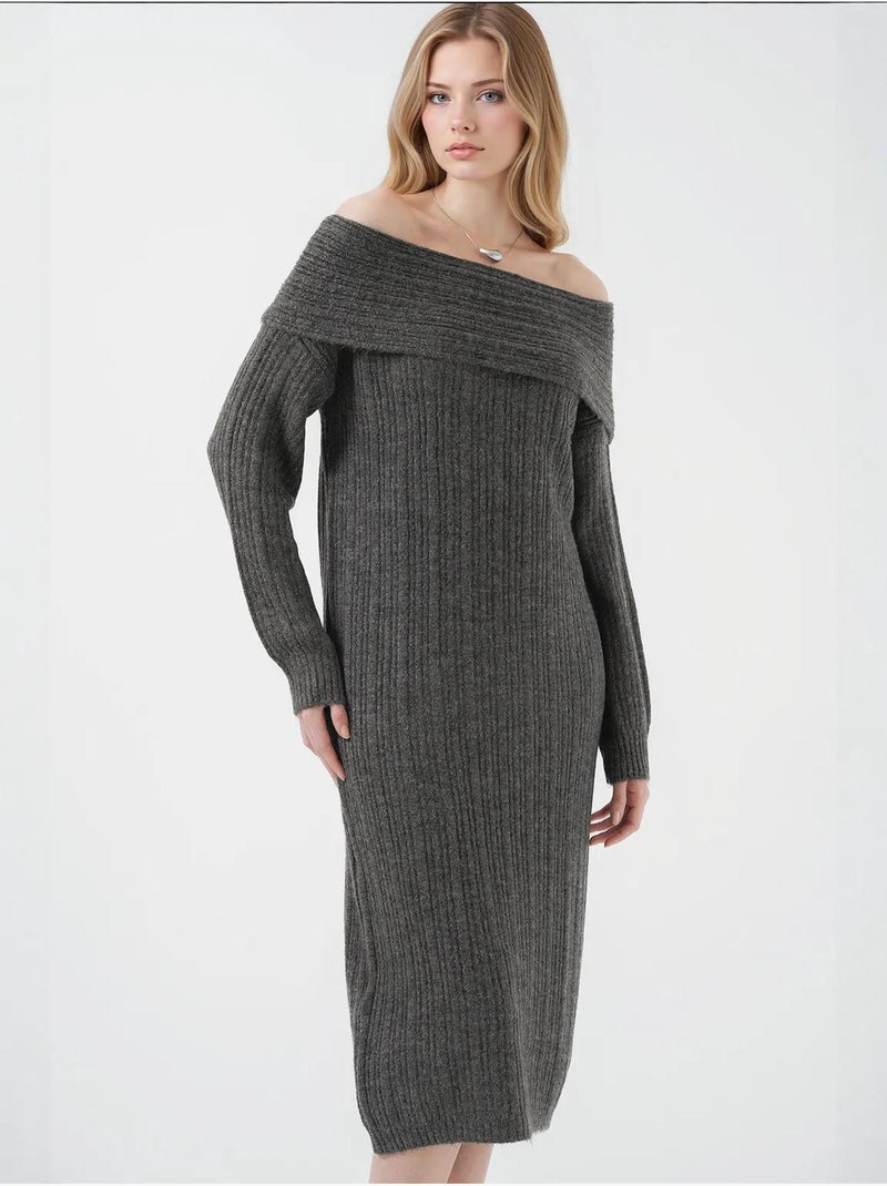 Vestido de malha oversized com ombros à mostra bdart Cinza-preto - Kiabi
