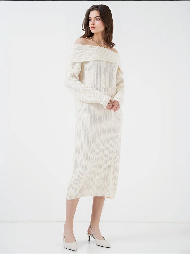 Vestido de malha oversized com ombros à mostra bdart Marfim - Kiabi