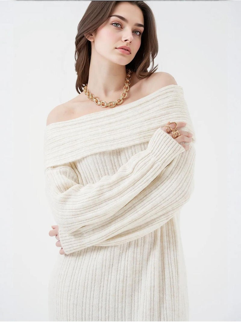 Vestido de malha oversized com ombros à mostra bdart Marfim - Kiabi