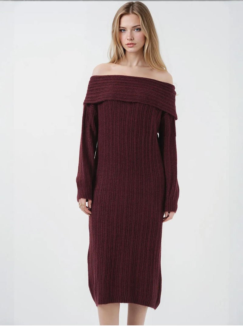Vestido de malha oversized com ombros à mostra bdart Vermelho bordô - Kiabi