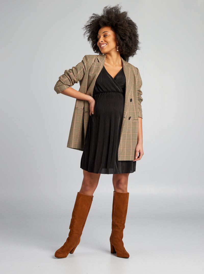 Vestido de malha plissada Preto - Kiabi