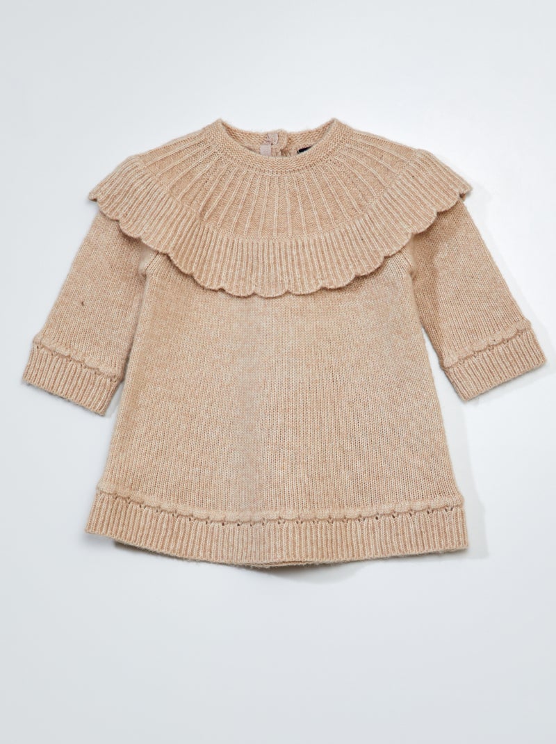 Vestido de malha tricô com gola fantasia BEGE - Kiabi