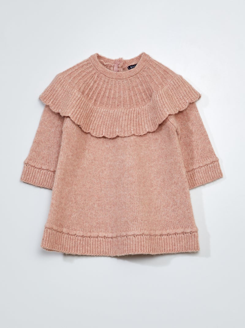 Vestido de malha tricô com gola fantasia ROSA - Kiabi
