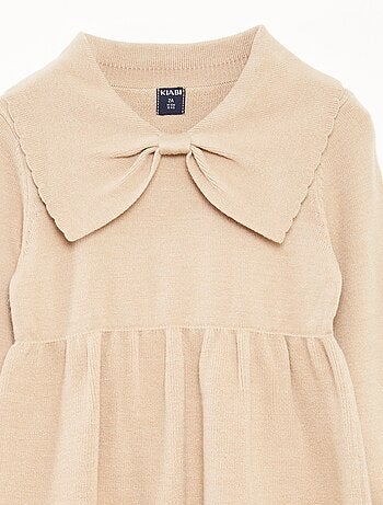 Vestido de malha tricot com gola de laço