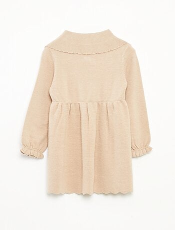 Vestido de malha tricot com gola de laço
