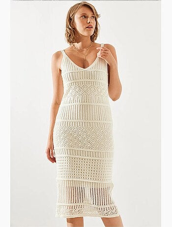 Vestido de malha vazada com alça fina lucci