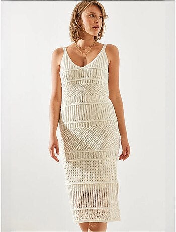 Vestido de malha vazada com alça fina lucci