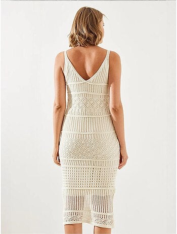 Vestido de malha vazada com alça fina lucci