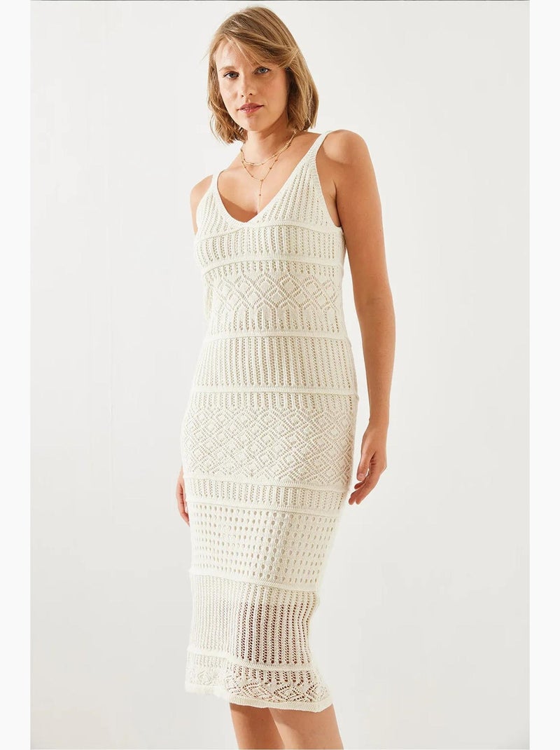 Vestido de malha vazada com alça fina lucci Bege-argila - Kiabi