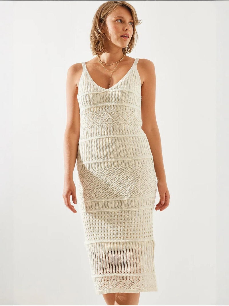 Vestido de malha vazada com alça fina lucci Bege-argila - Kiabi