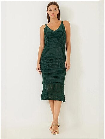 Vestido de malha vazada com alça fina lucci