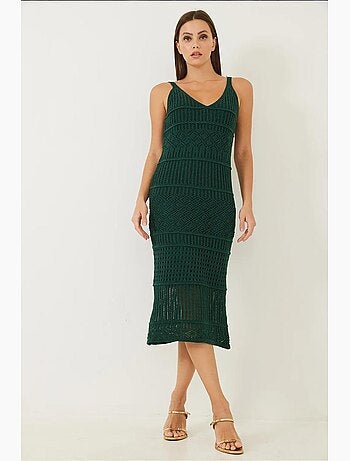 Vestido de malha vazada com alça fina lucci