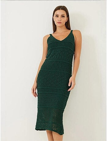 Vestido de malha vazada com alça fina lucci