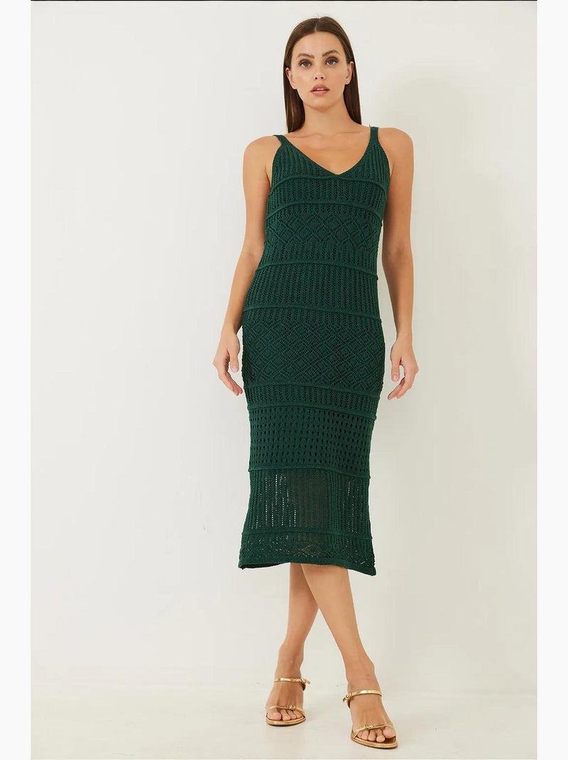 Vestido de malha vazada com alça fina lucci Verde garrafa - Kiabi