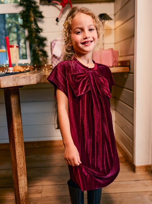 Vestido de malha velvet com laço grande - Kiabi