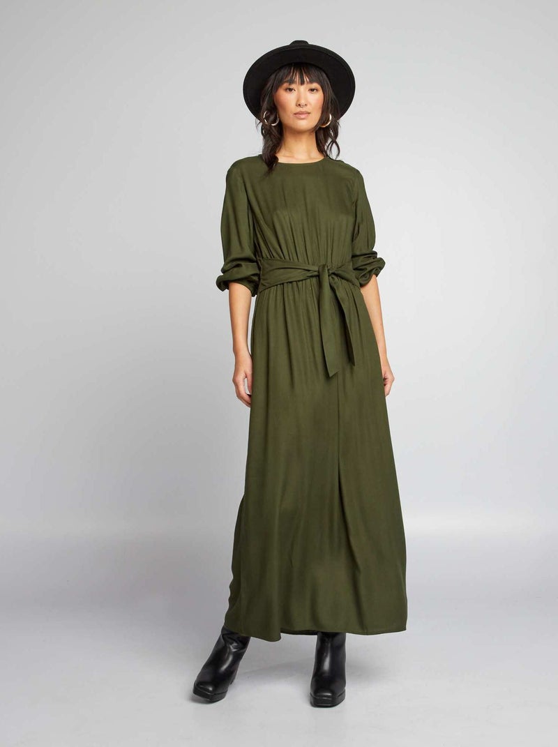 Vestido de manga comprida Caqui - Kiabi