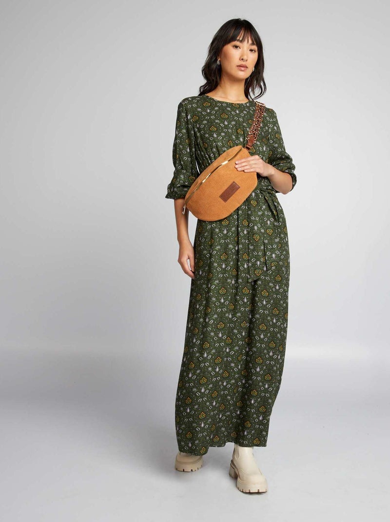 Vestido de manga comprida com estampado Verde - Kiabi
