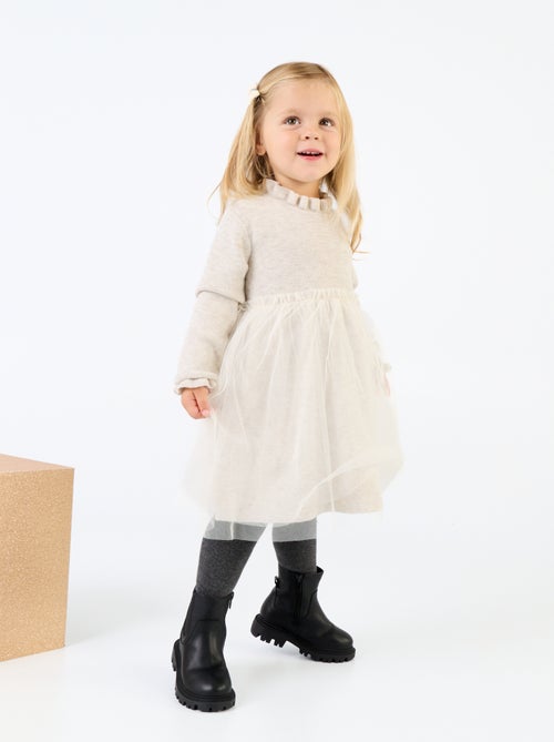 Vestido de manga comprida de malha e tule - Kiabi