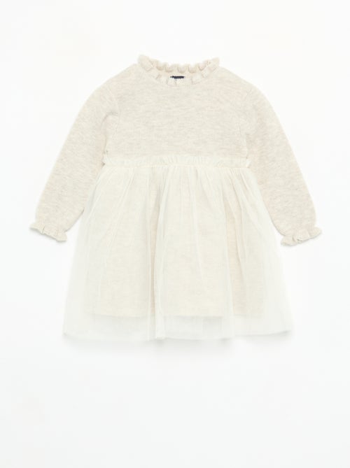 Vestido de manga comprida de malha e tule - Kiabi