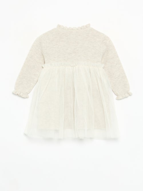 Vestido de manga comprida de malha e tule - Kiabi