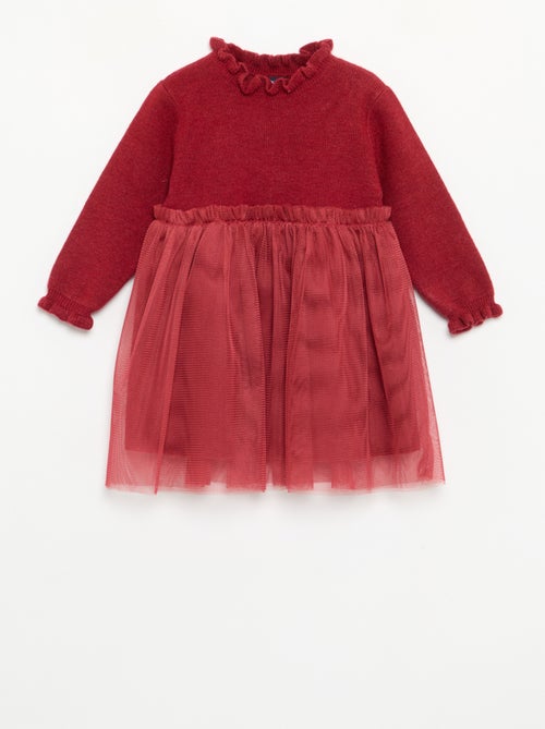 Vestido de manga comprida de malha e tule - Kiabi Vestido de manga comprida de malha e tule - Kiabi