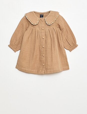 Vestido de manga comprida em gaze de algodão