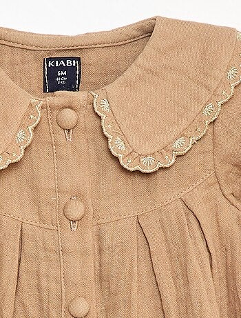 Vestido de manga comprida em gaze de algodão