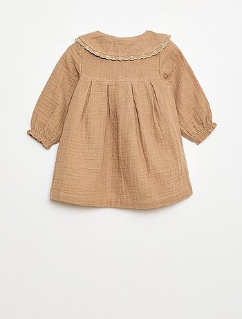 Vestido de manga comprida em gaze de algodão