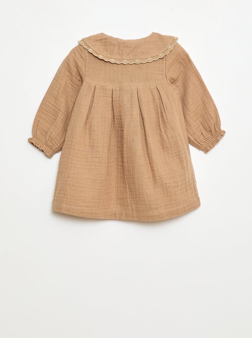 Vestido de manga comprida em gaze de algodão - Kiabi