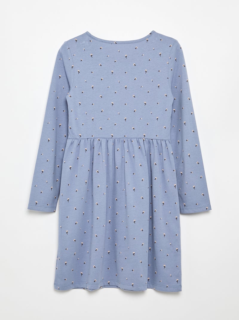 Vestido de manga comprida em jérsei de algodão Azul - Kiabi