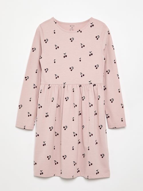 Vestido de manga comprida em jérsei de algodão - Kiabi