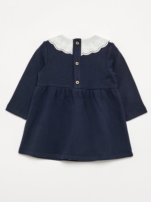 Vestido de manga comprida em moletão com gola bordada - Kiabi Vestido de manga comprida em moletão com gola bordada - Kiabi