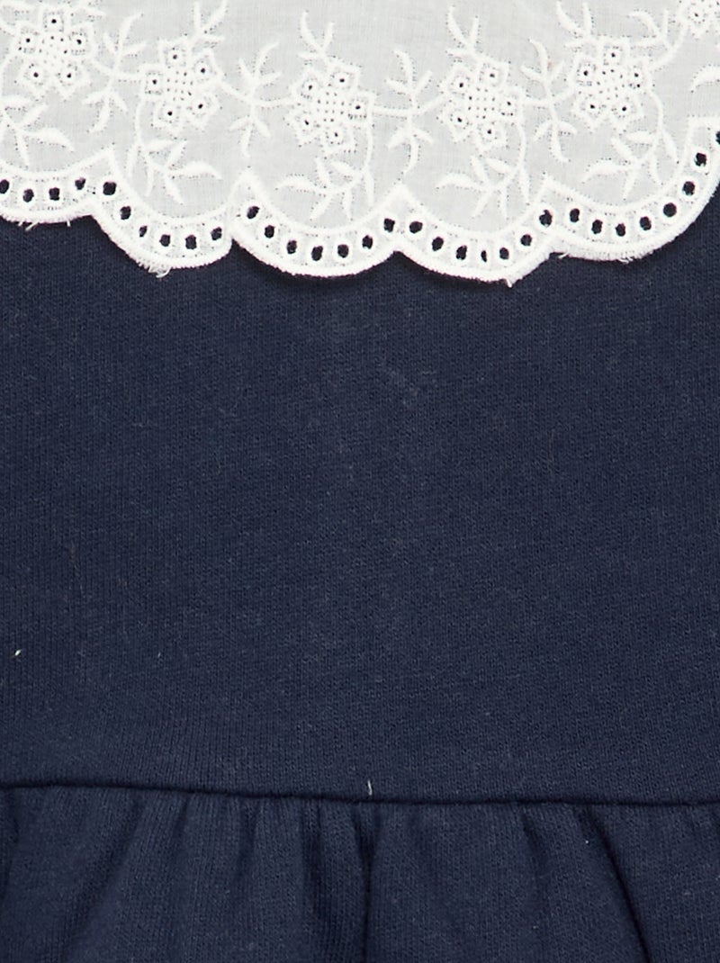 Vestido de manga comprida em moletão com gola bordada Azul - Kiabi