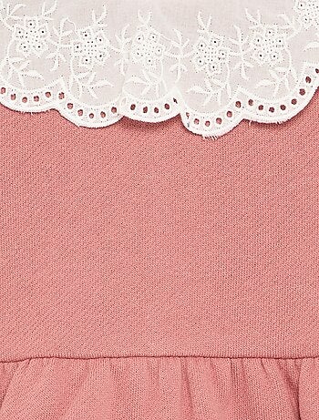 Vestido de manga comprida em moletão com gola bordada